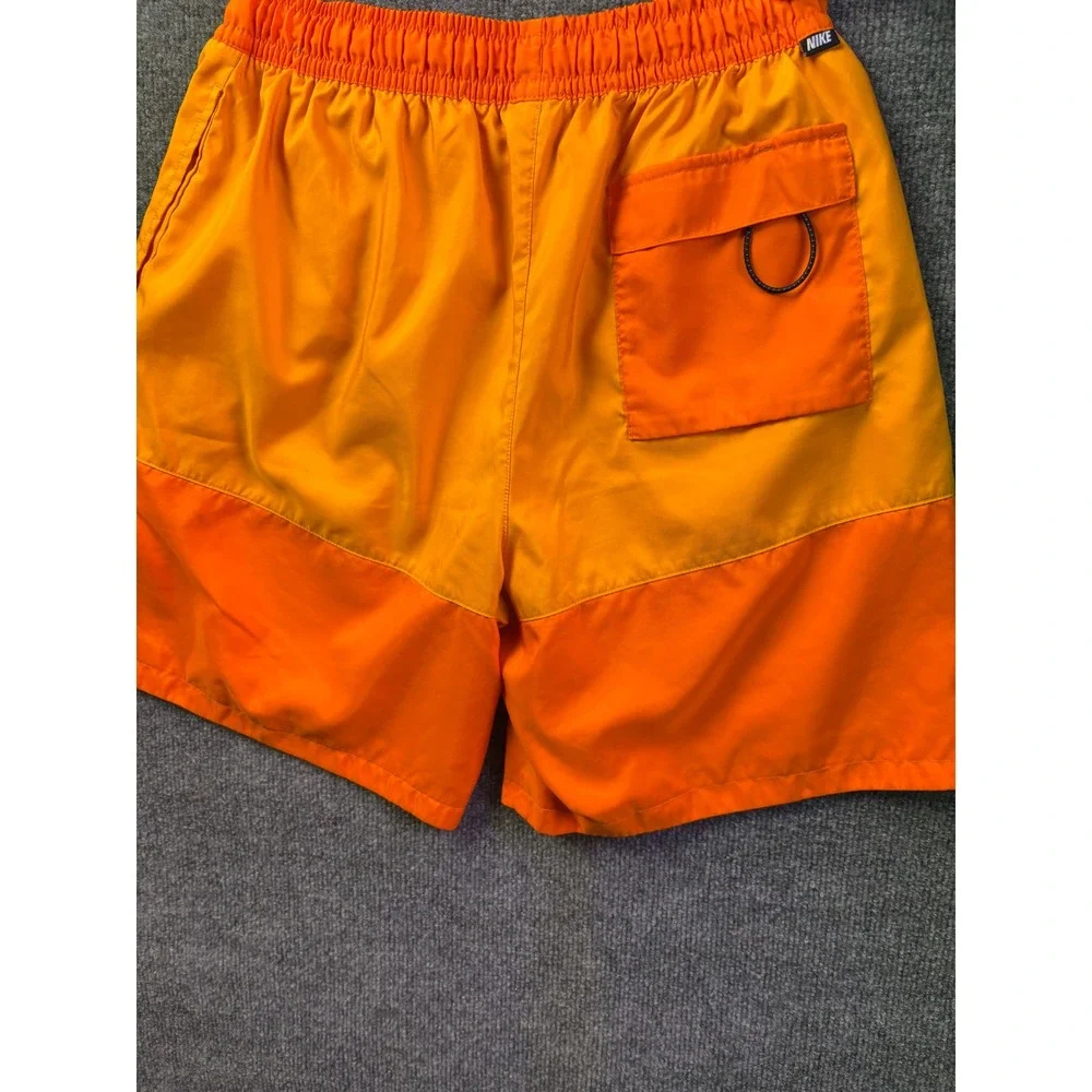 Nike Swim Trunks Mens Medium Orange Colorblock Mesh‎ Lined Board Shorts